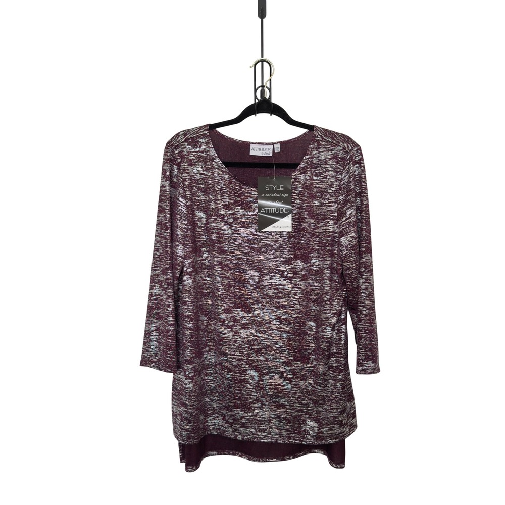 Attitudes By Renee XL Burgundy 3/4 Sleeve Tunic Space Dye‎ Tunic Whimsigoth